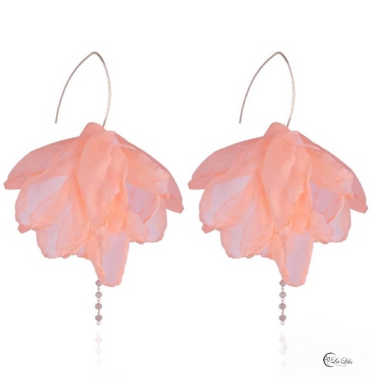 Silk Tangerine Flower Earrings with Silver Finishing