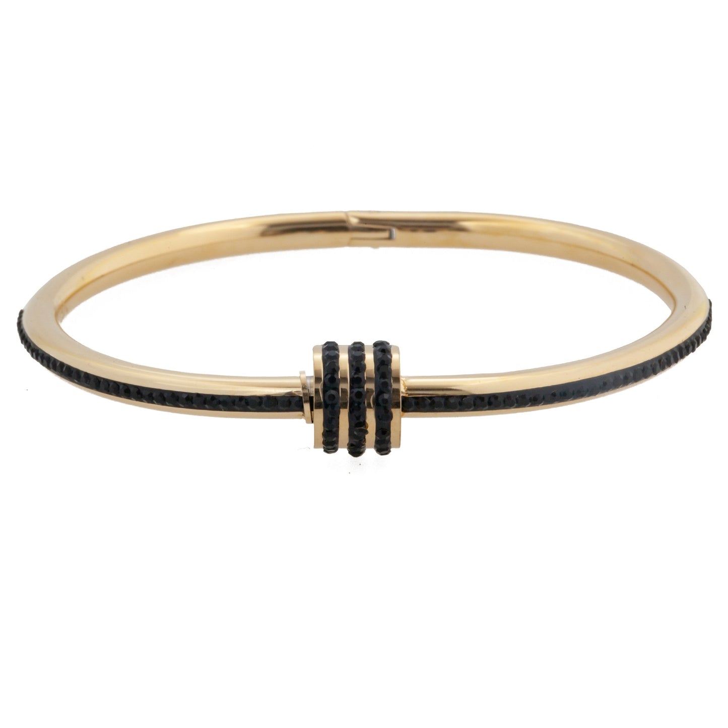 14k Gold Plated Oval Bangle Black Rhinestone Bracelet