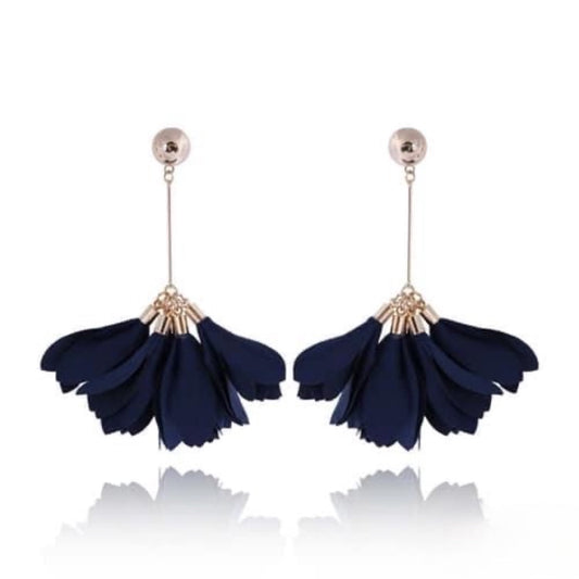 Navy Satin Flower Earrings