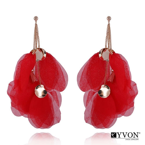 Multi Chain Red Silk Earrings