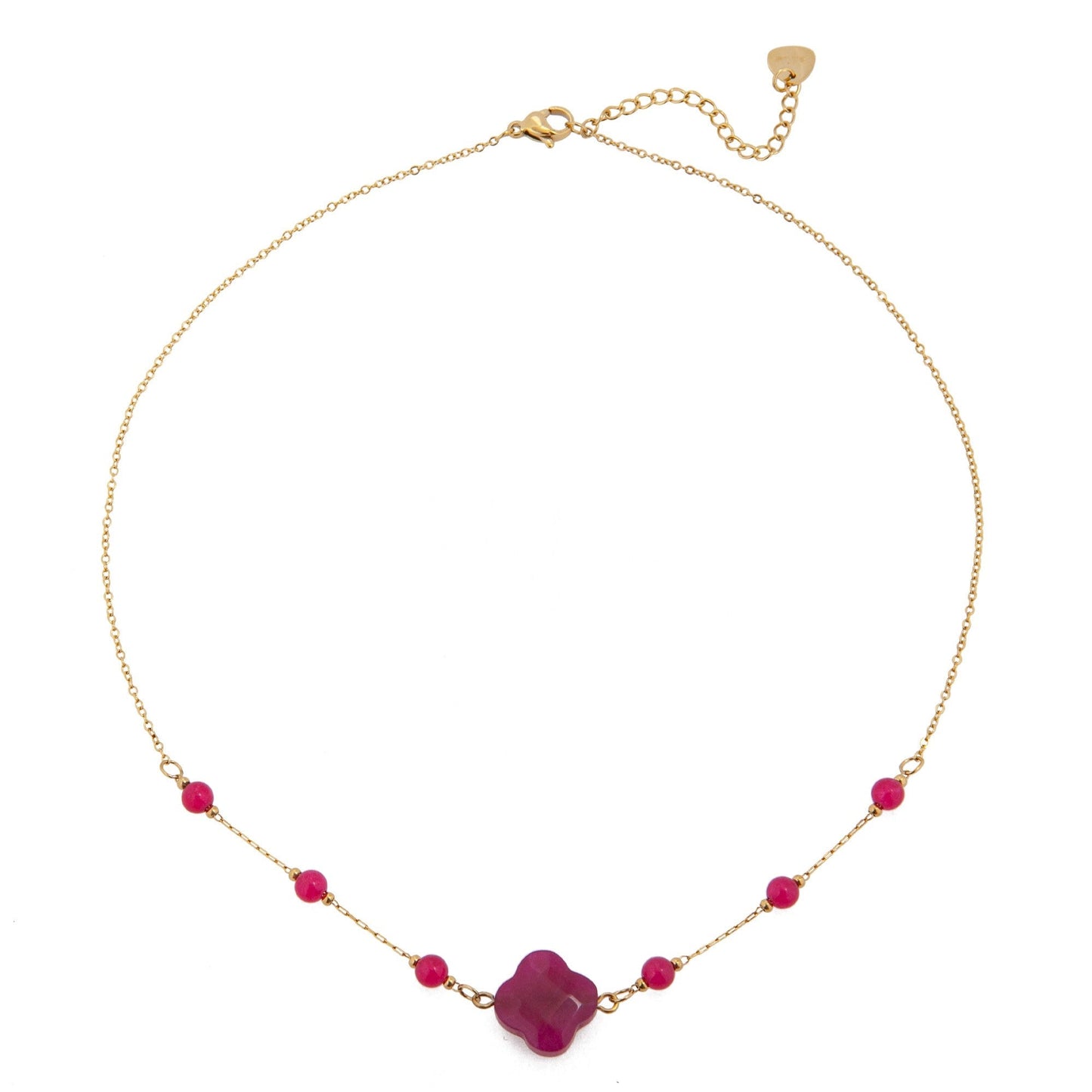 14k Gold Plated Fuchsia Agate Clover Necklace