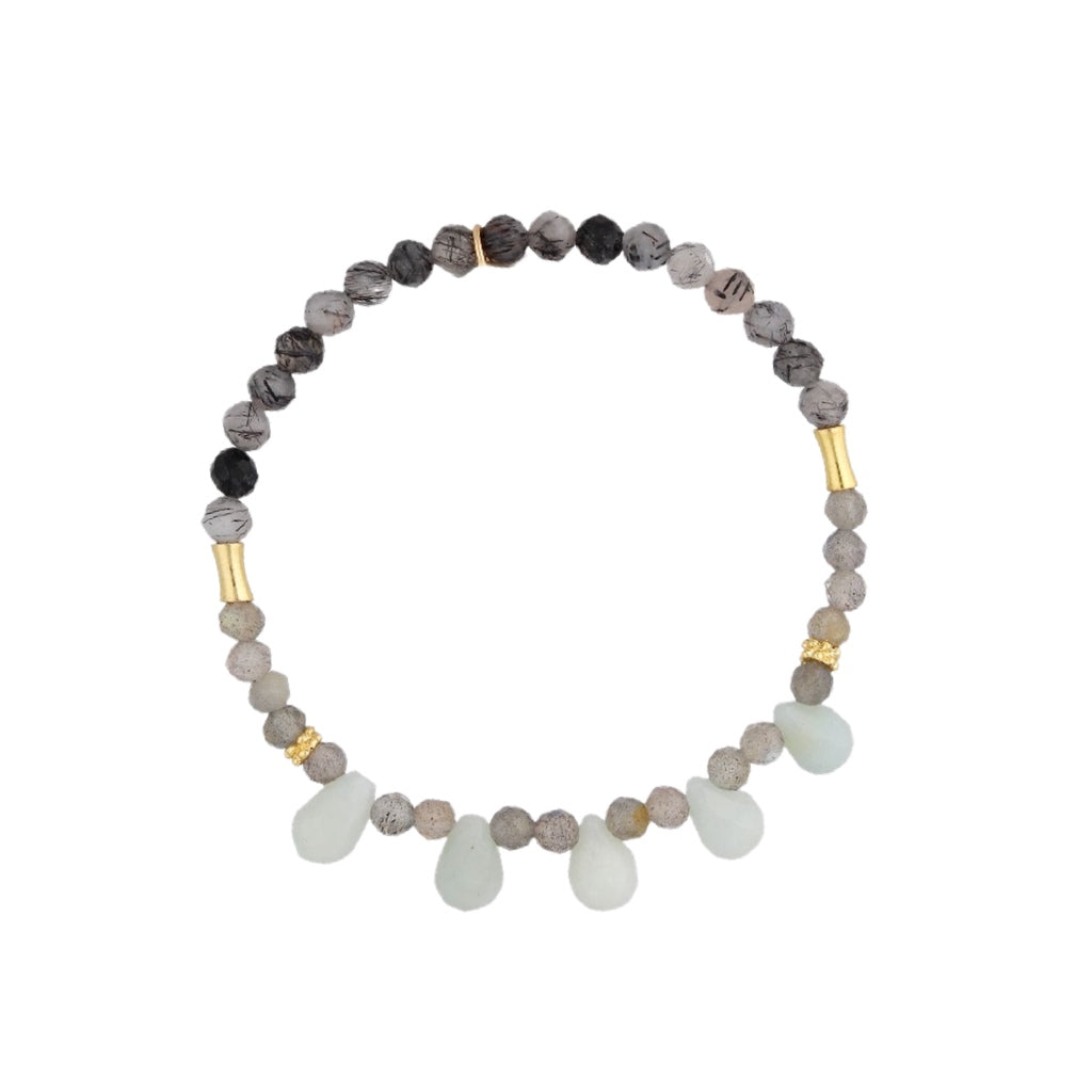 Gray Agate Stones Bracelet with Mint Spikes