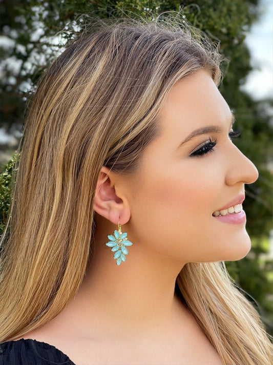 Glamour Aqua Blue Leverback Clousure Crystal Earrings