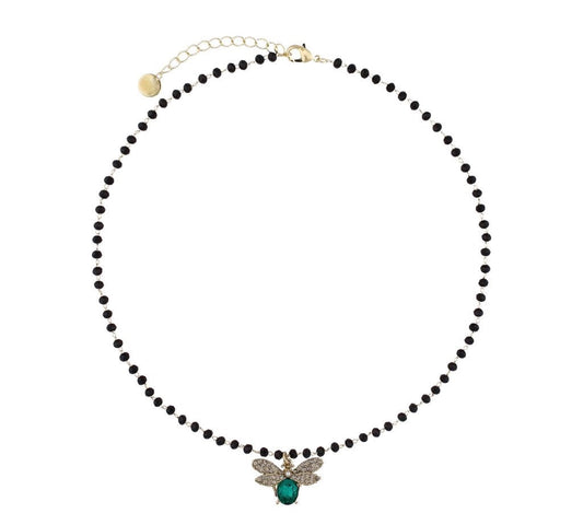 Black Agate Choker with Emerald Dragonfly