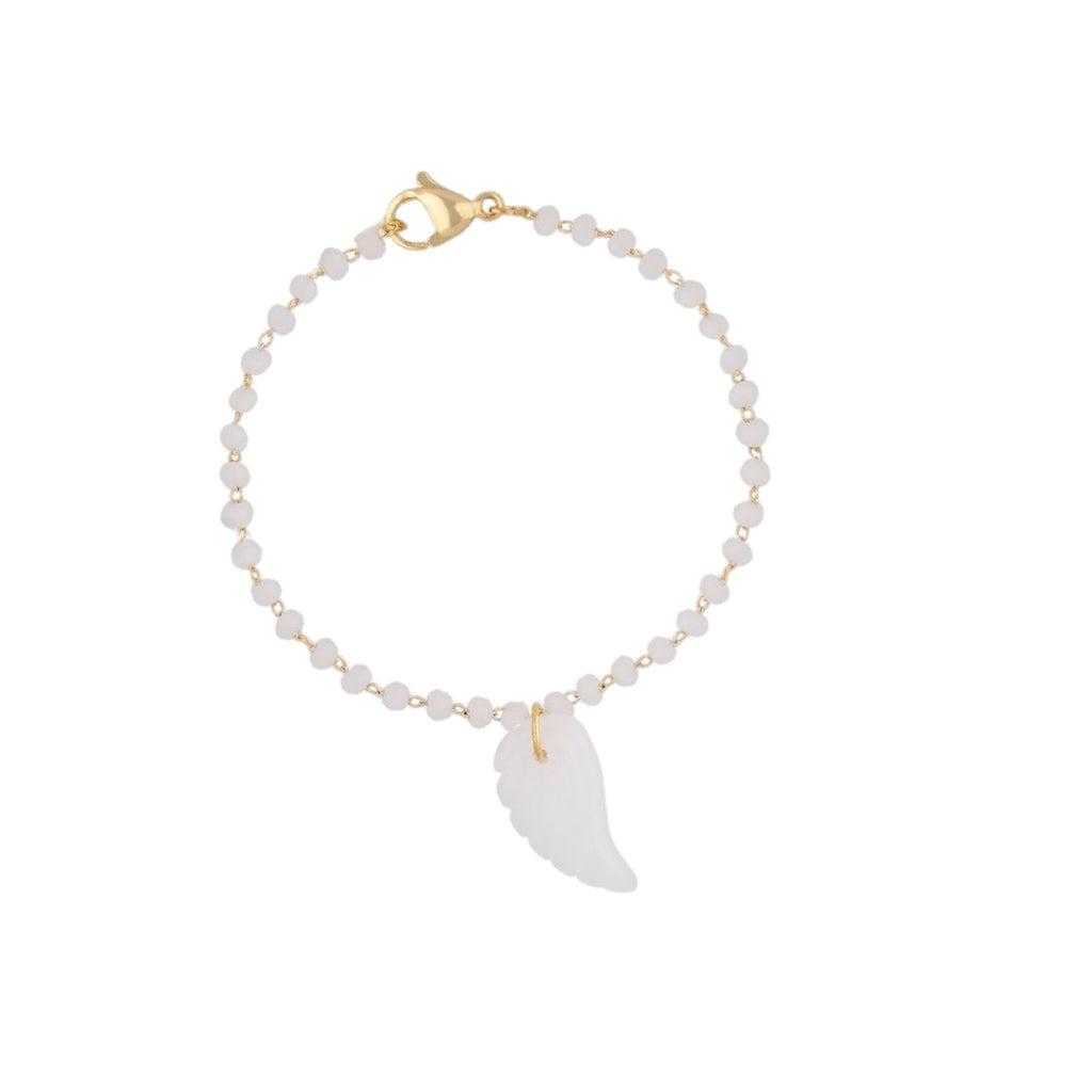 White Beaded Chain Bracelet with Wing Pendant