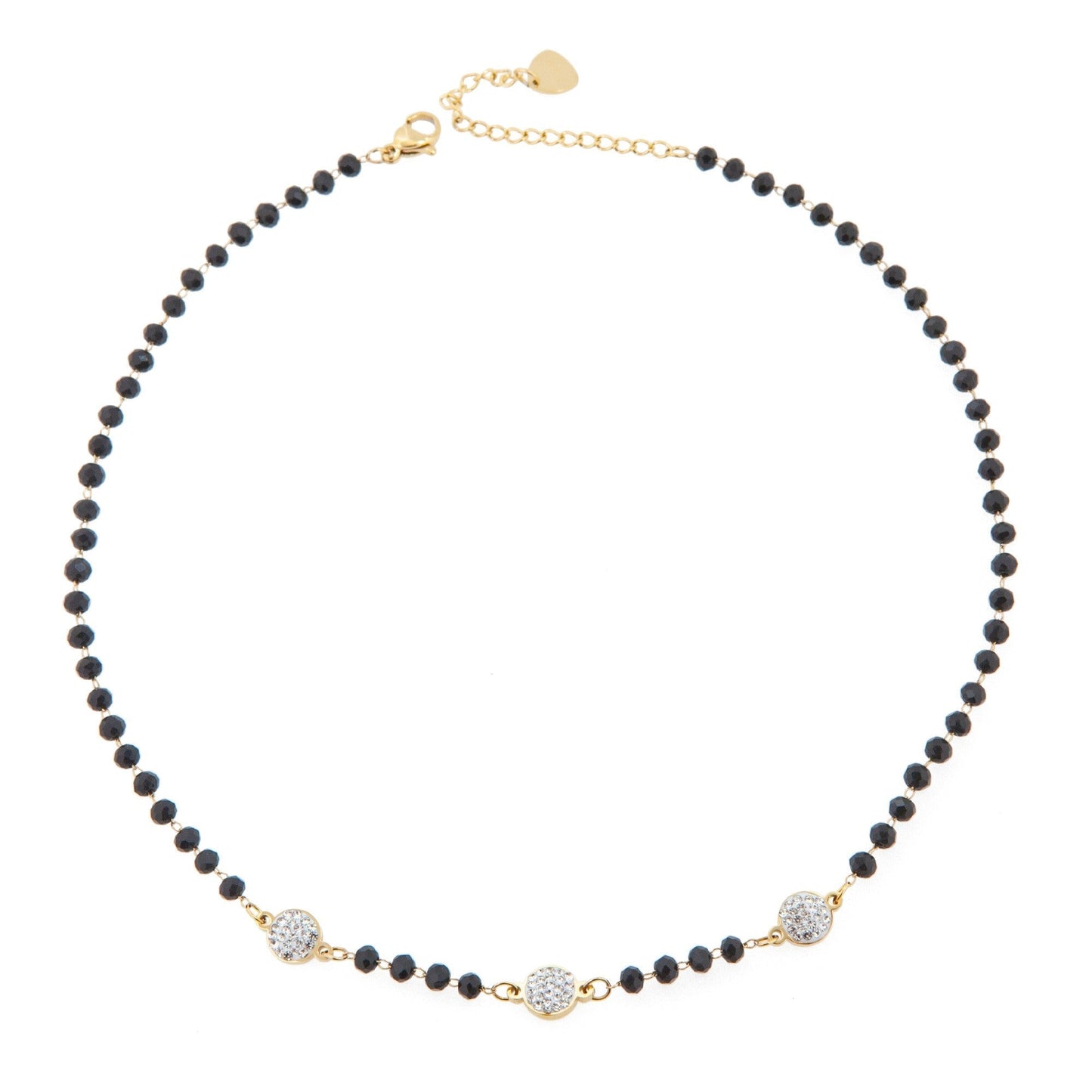 14k Gold Plated Choker with Black and Glass Crystals