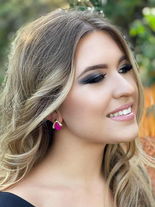 Fuchsia Beetle Stud Earrings