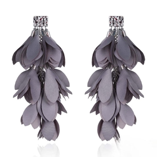 5 inch Gray Satin Earrings with Silver Finishing