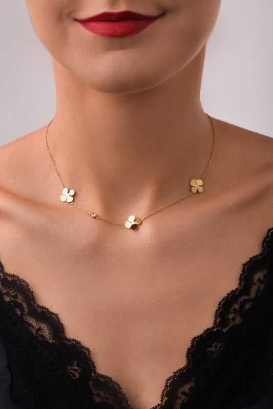 14k Gold Plated Stainless Steel Flowers Necklace