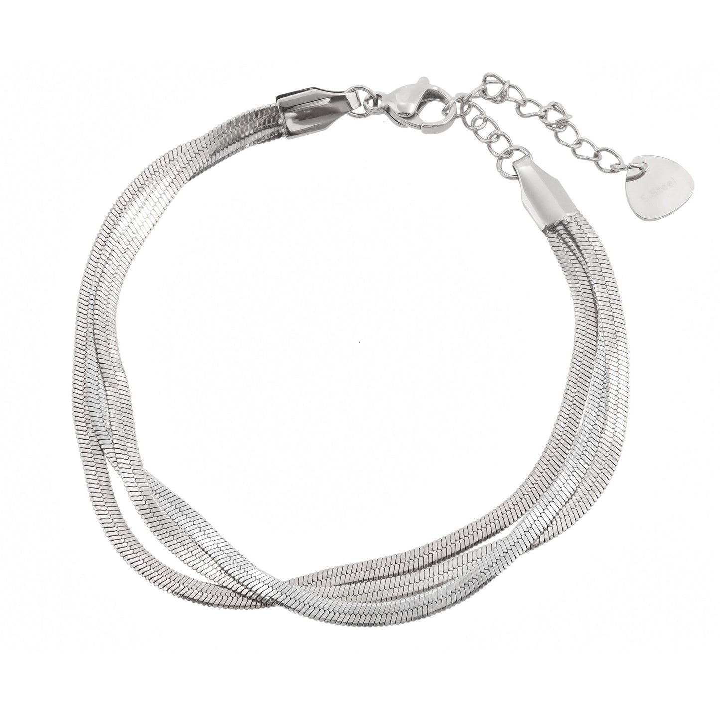 Silver Stainless Steel Triple Snake Chain Bracelet