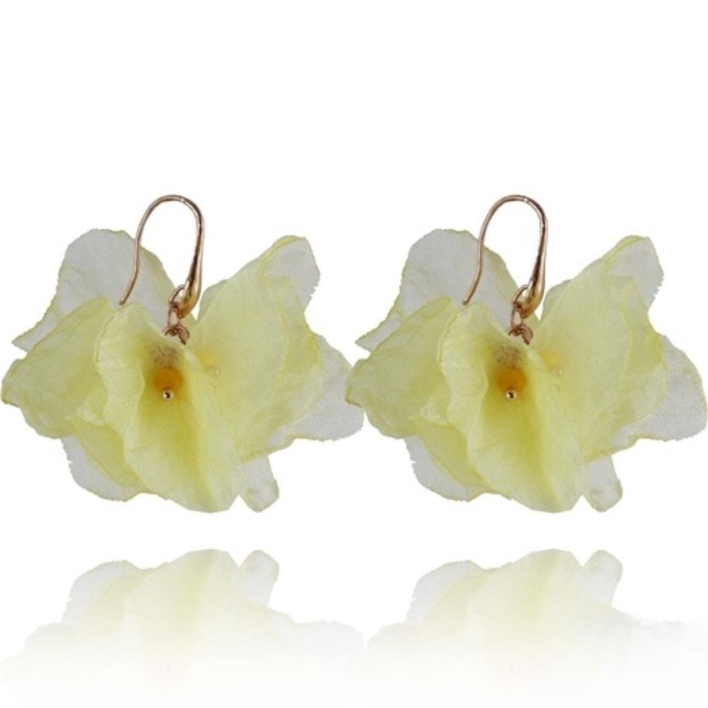 Short Yellow Silk Flower Earrings