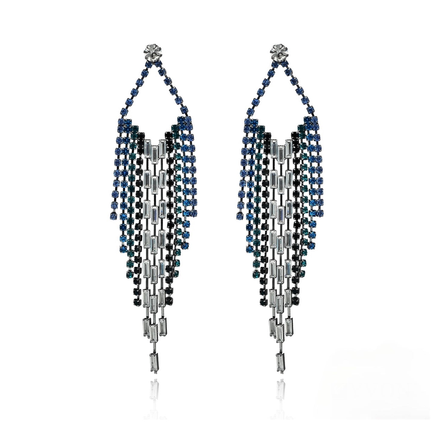 Glamour Black, Clear and Royal Blue Zircon Dangle Earrings