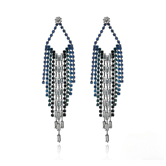 Glamour Black, Clear and Royal Blue Zircon Dangle Earrings