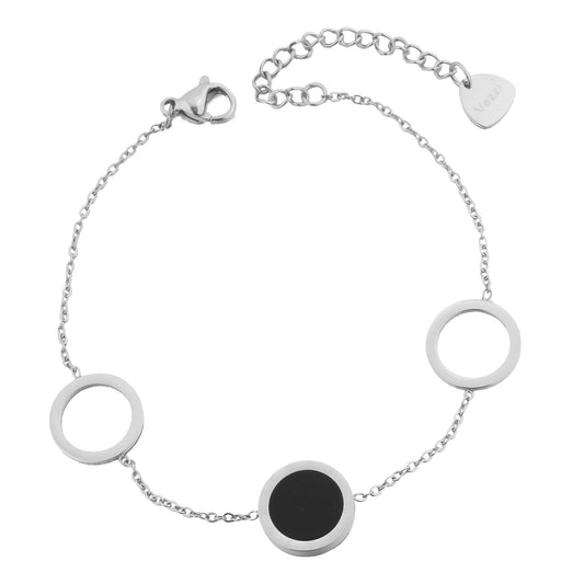 Silver Plated Bracelet with Enamel Black and Open Circles