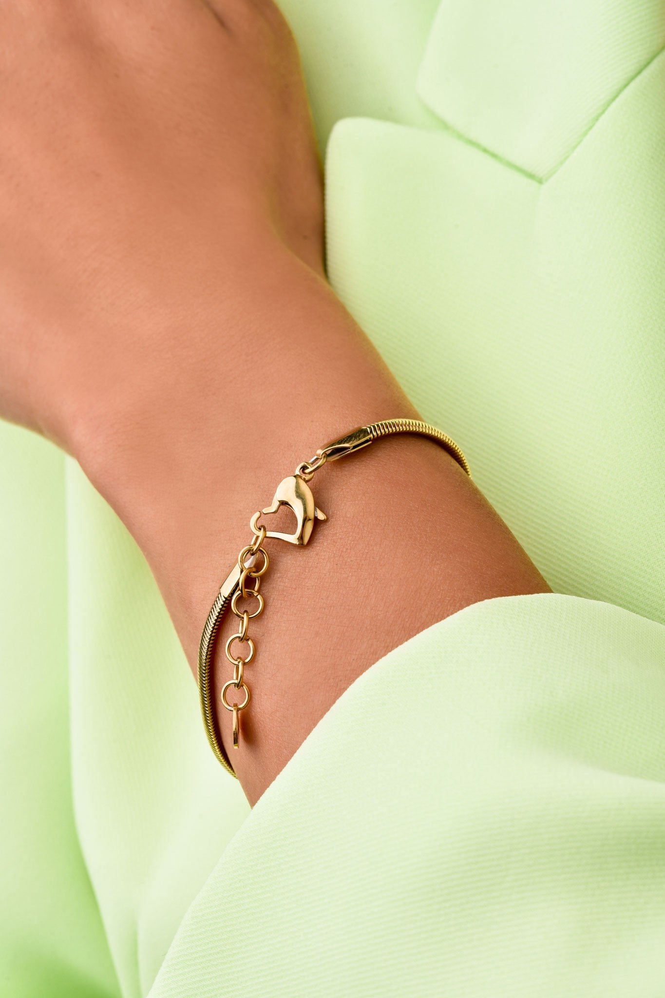 14k Gold Plated Snake Bracelet with Heart