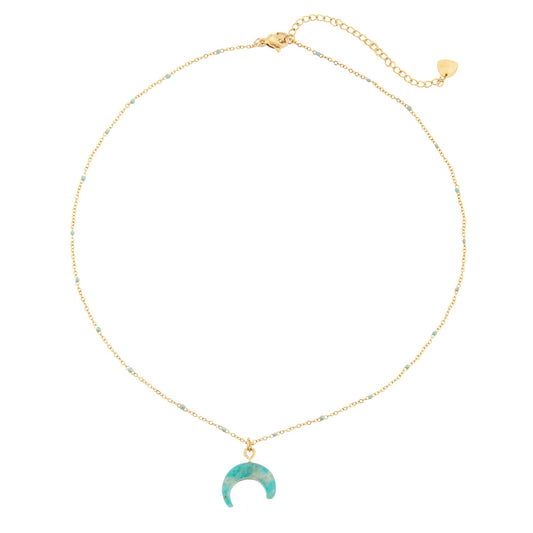 Amazonite Natural Stone Moon Necklace with Beads