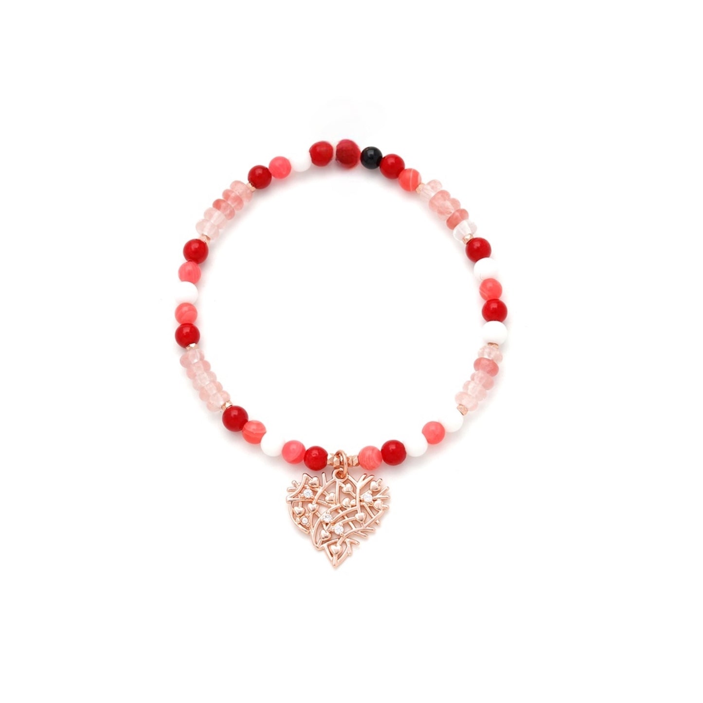 Rose Gold Plated Heart Bracelet with Watermelon & Rhodochrosite Stones