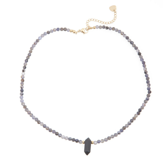 Cordierite Natural Stone Choker with Onyx Natural Stone Pendant