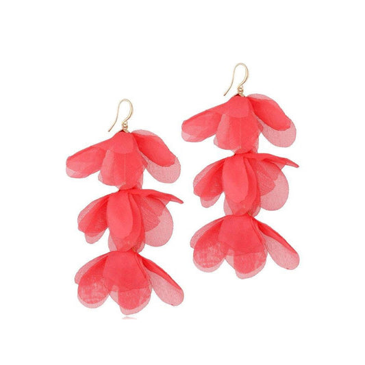 Multi Layered Silk Earring in Coral