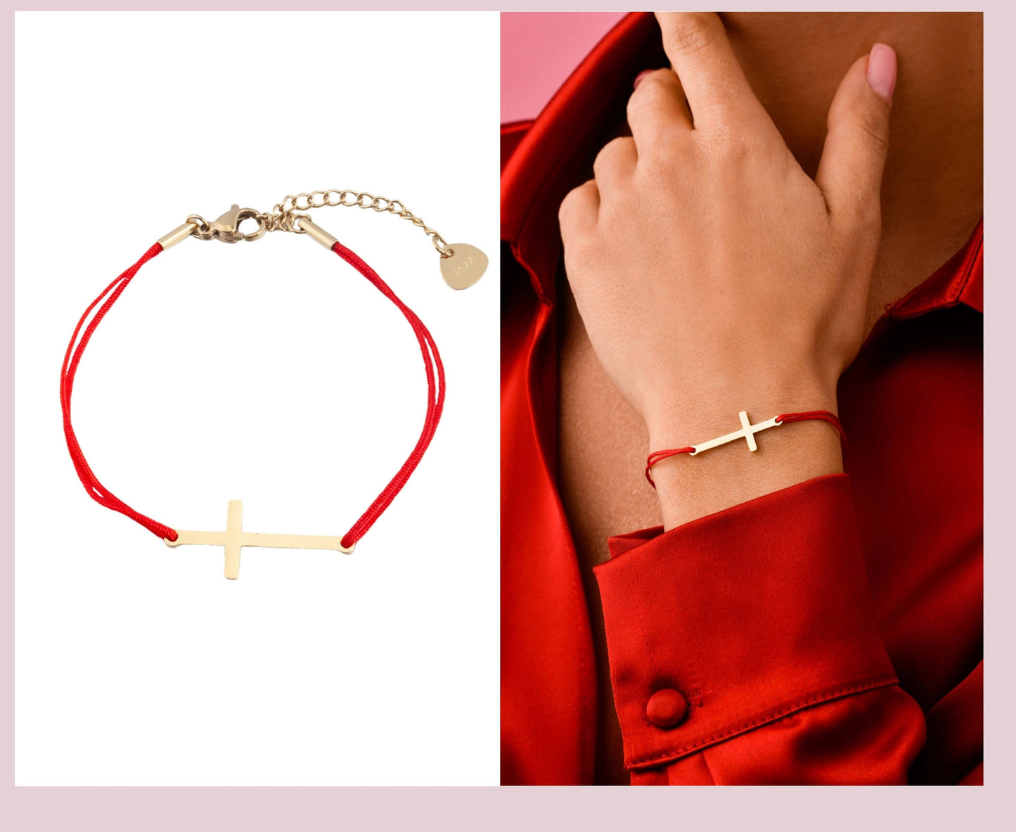 Red String Bracelet with Gold Plated Cross