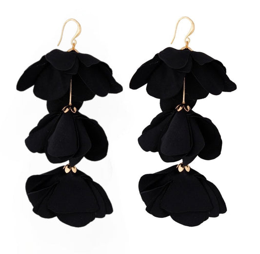 Multi Layered Silk Earrings in Black with Gold Finishing