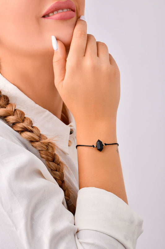 Black String Bracelet with Onyx Natural Stone
