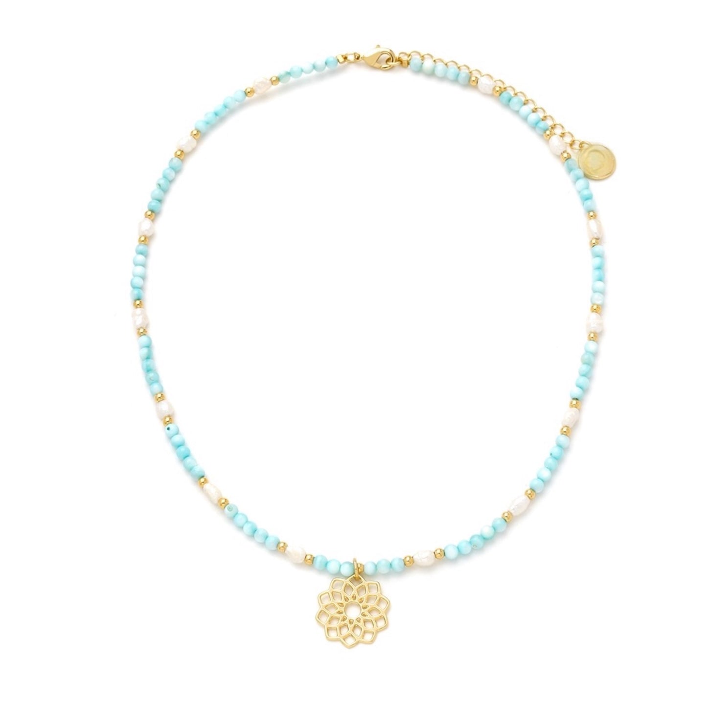 Gold Plated Freshwater Pearl & White Shell Necklace with Flower Pendant