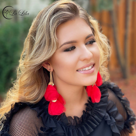 Multi Chain Red Silk Earrings