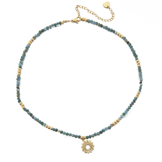 Stainless Steel and Blue Apatite Stone Necklace with Flower Pendant