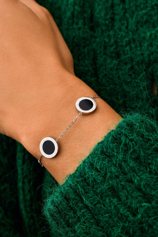 Silver Plated Bracelet with Enamel Black Circles
