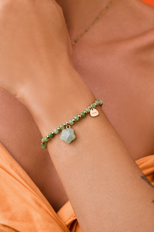 14k Gold Plated Bracelet with Aventurine Clover Natural Stone
