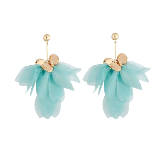 Ocean Blue Silk Flower Earrings