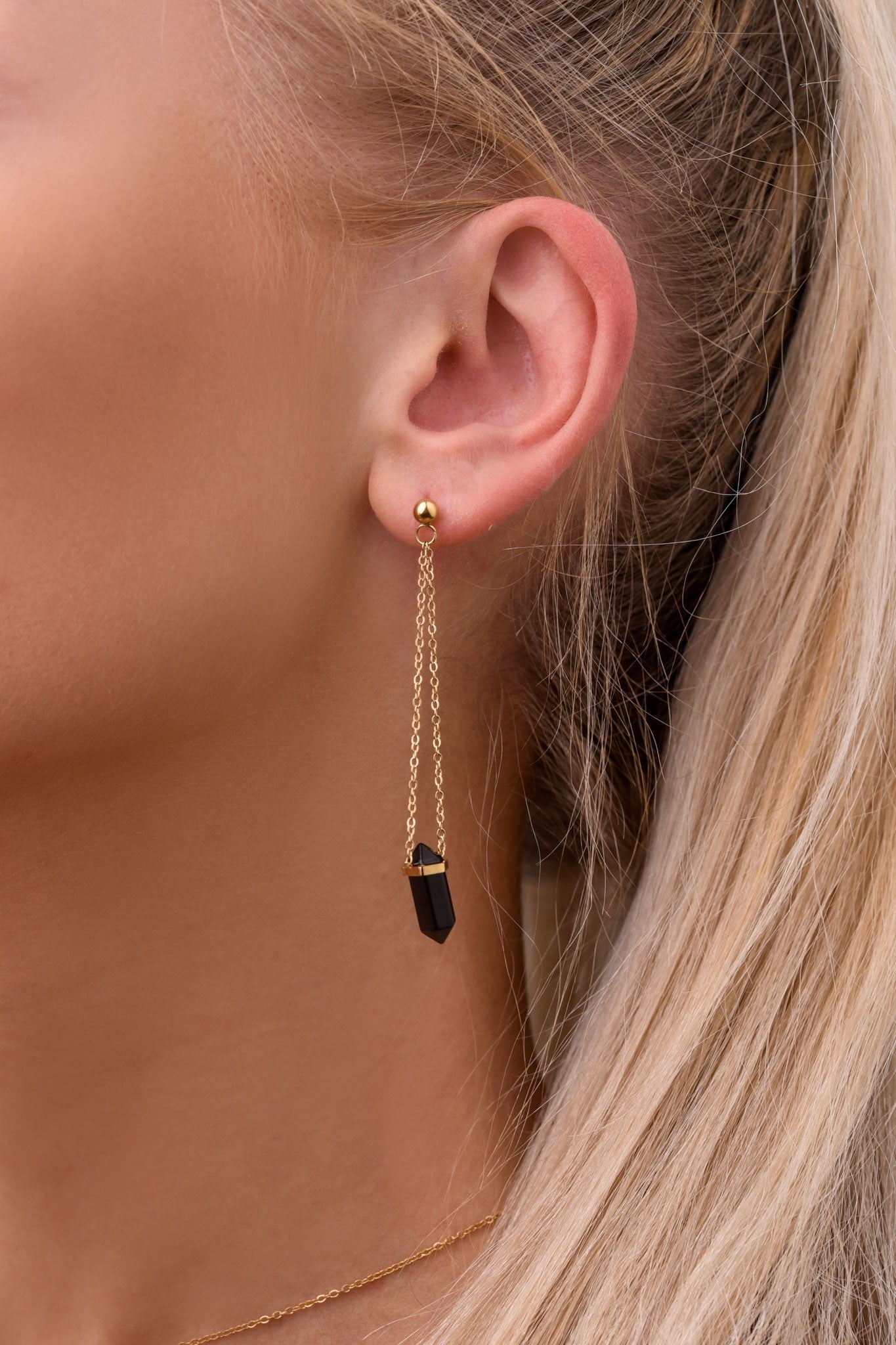 14k Gold Plated Onyx Stone Earrings