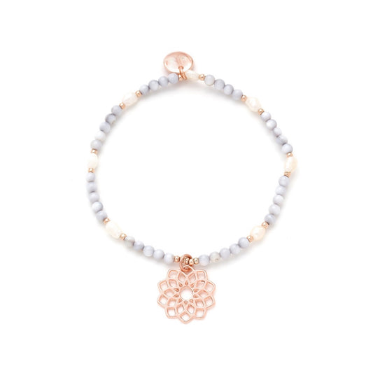 Rose Gold Plated Freshwater Pearl & Seashell Bracelet with Flower Pendant