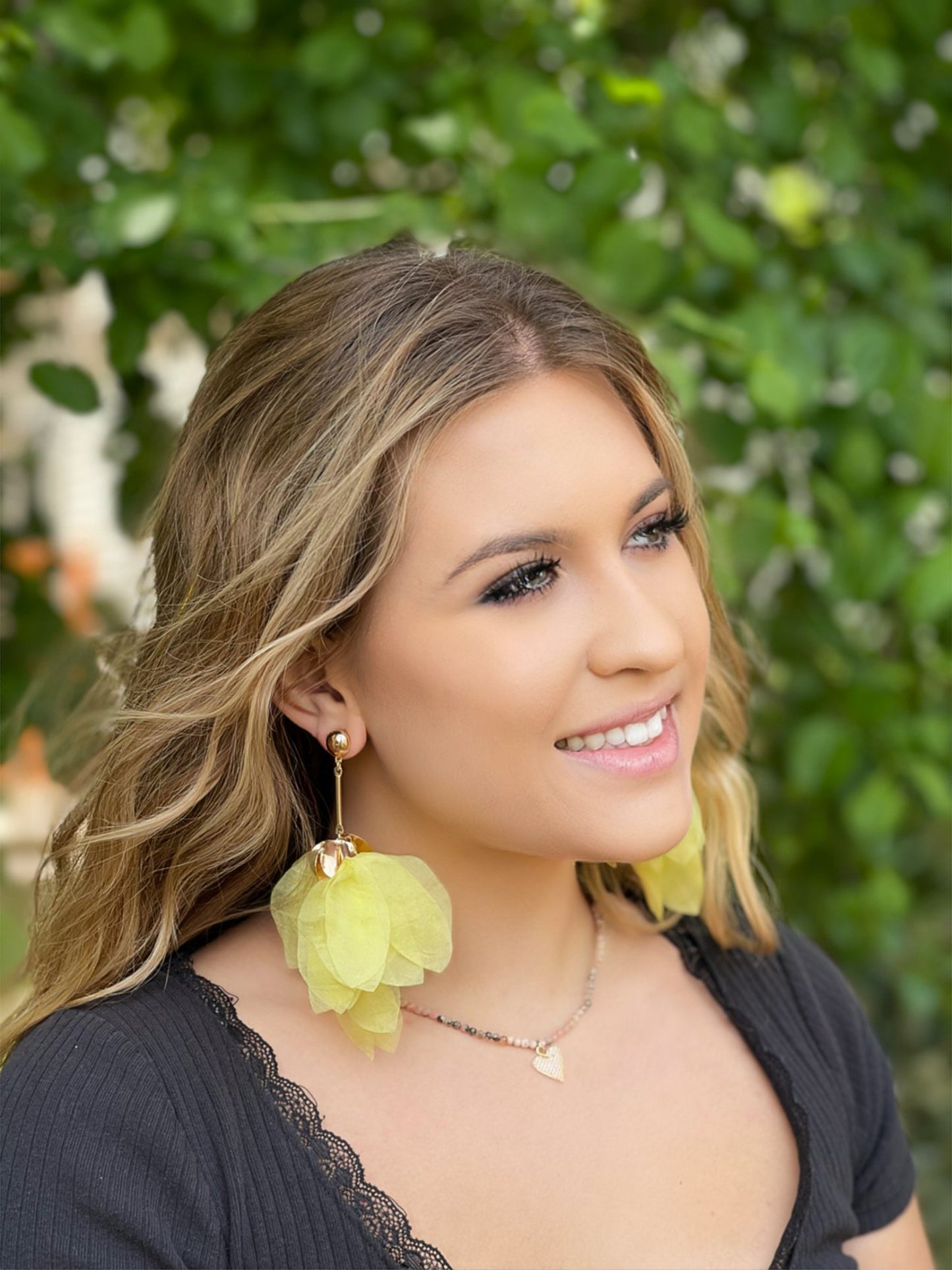 Lemon Yellow Silk Flower Earrings