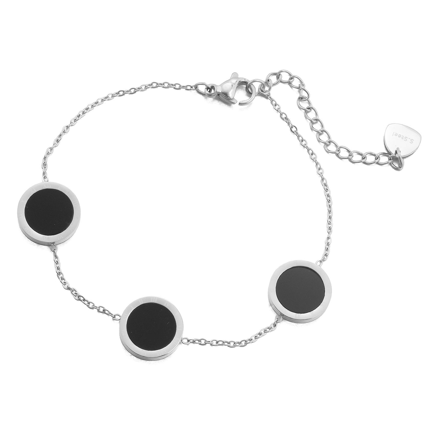 Silver Plated Bracelet with Enamel Black Circles