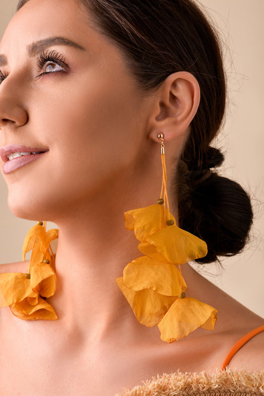 6 inch Mustard Yellow Silk Earrings