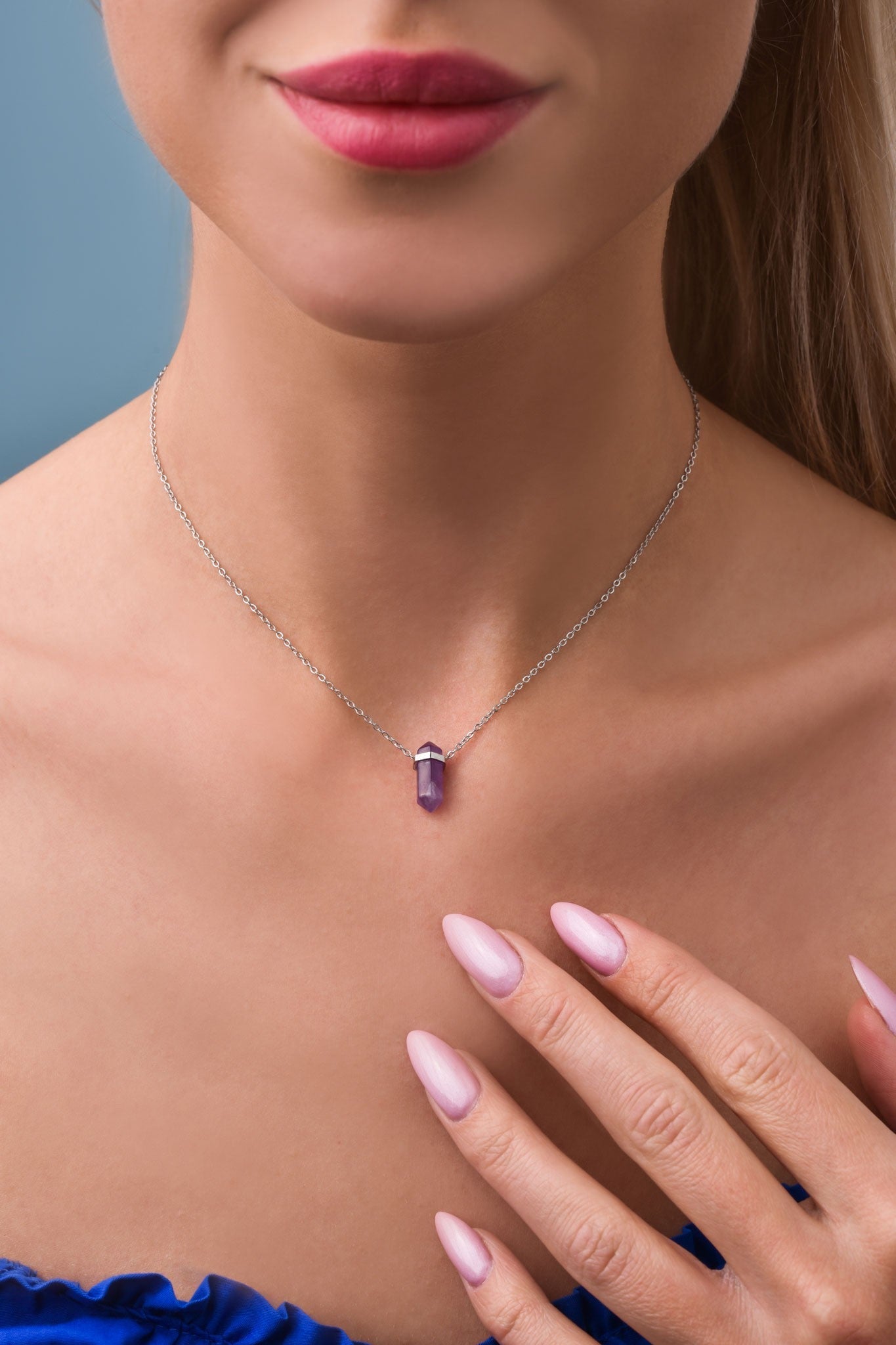 Silver Amethyst Stone Necklace