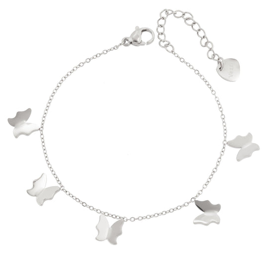 Silver Stainless Steel Butterflies Bracelet