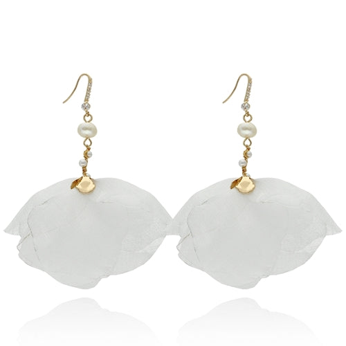 White Silk Earrings with Crystals and Pearls