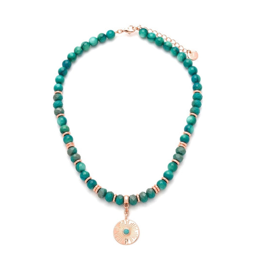 Gold Plated Green Natural Shell Necklace with Rose Gold Pendant