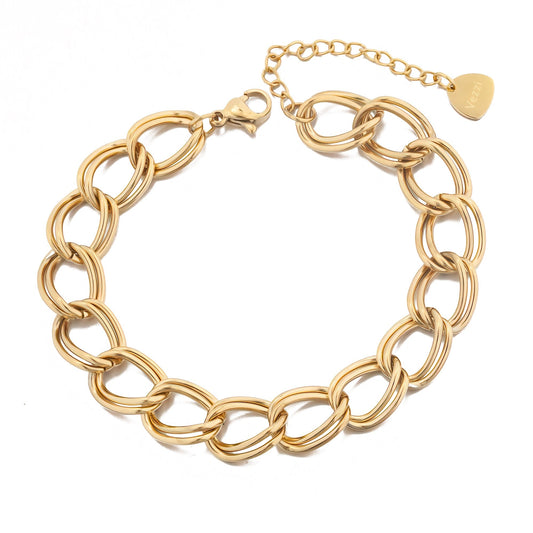 14k Gold Plated Double Hoops Chain Bracelet