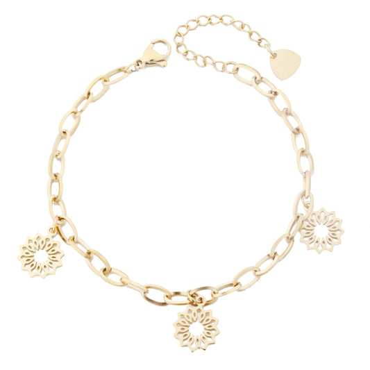 14k Gold Plated Chain Bracelet with Flowers