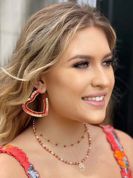 Red Heart Earrings with Red & Pink Glass Beads