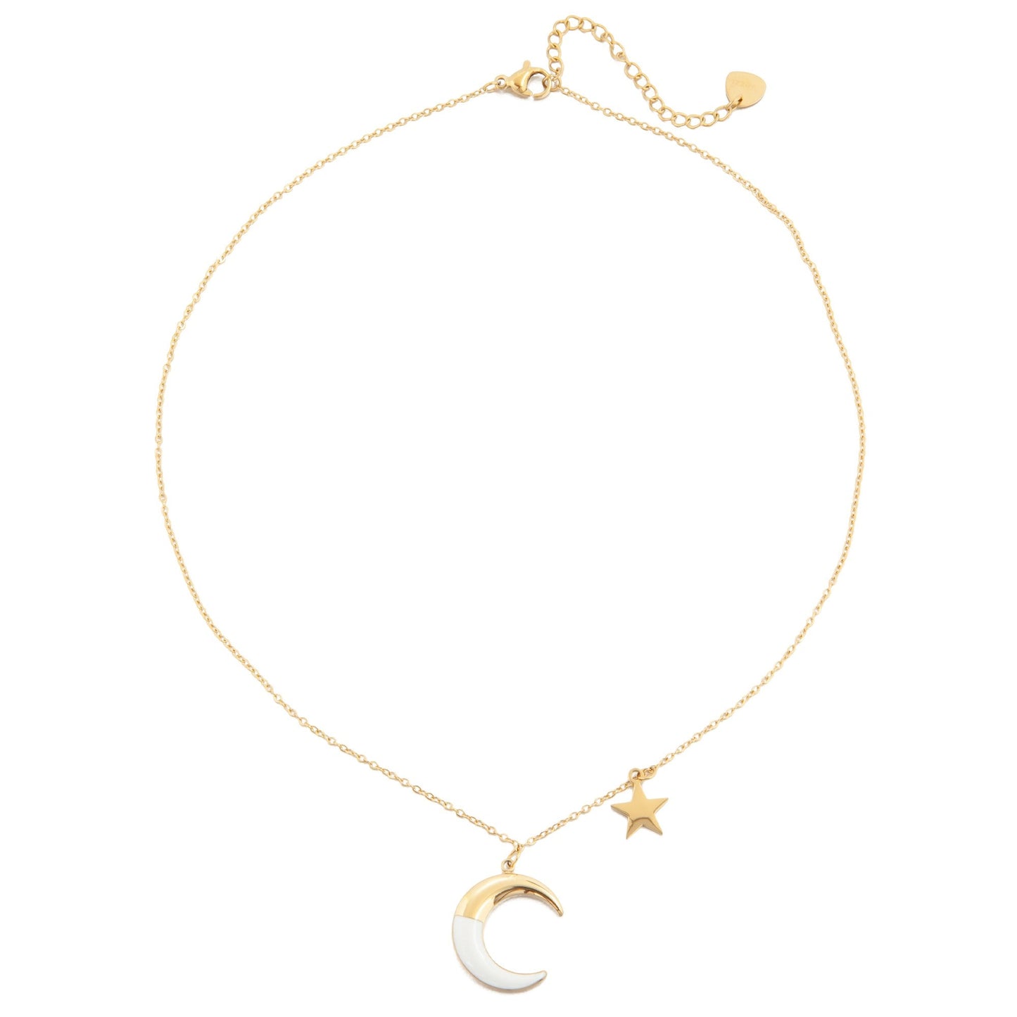 Gold Plated White Moon and Star Necklace