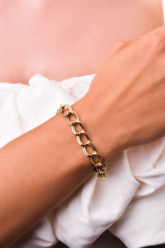14k Gold Plated Double Hoops Chain Bracelet