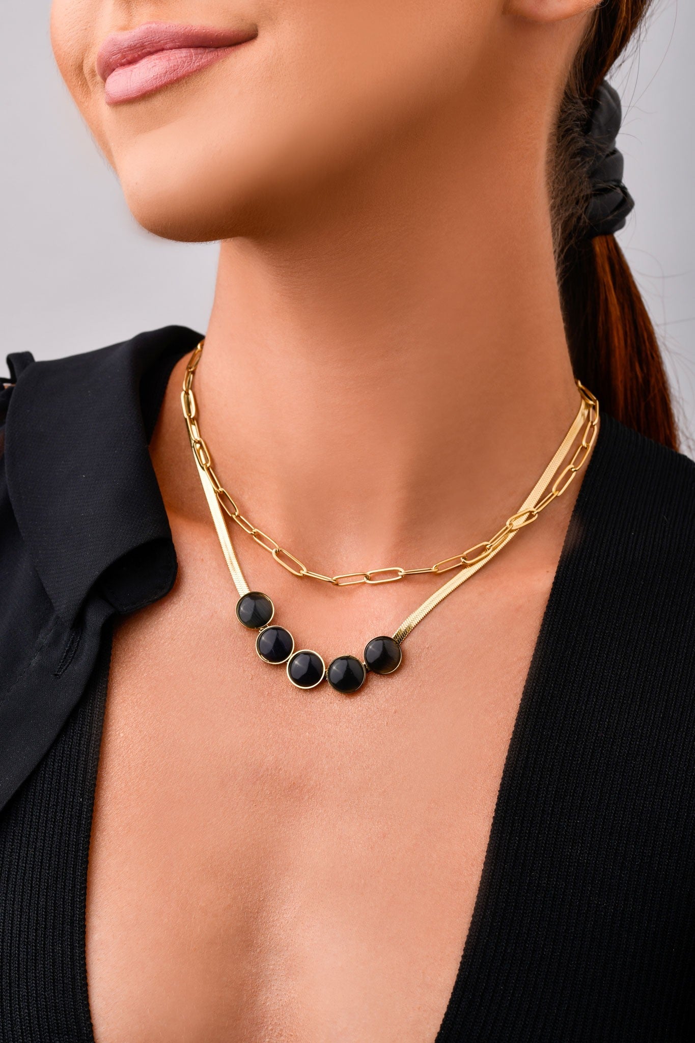 14k Gold Plated Double Chain Necklace with Acrylic Circles