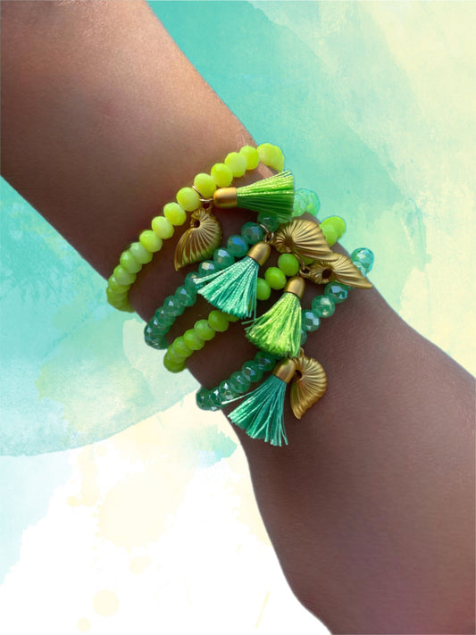 Neon Green Faceted Glass Crystals Bracelet