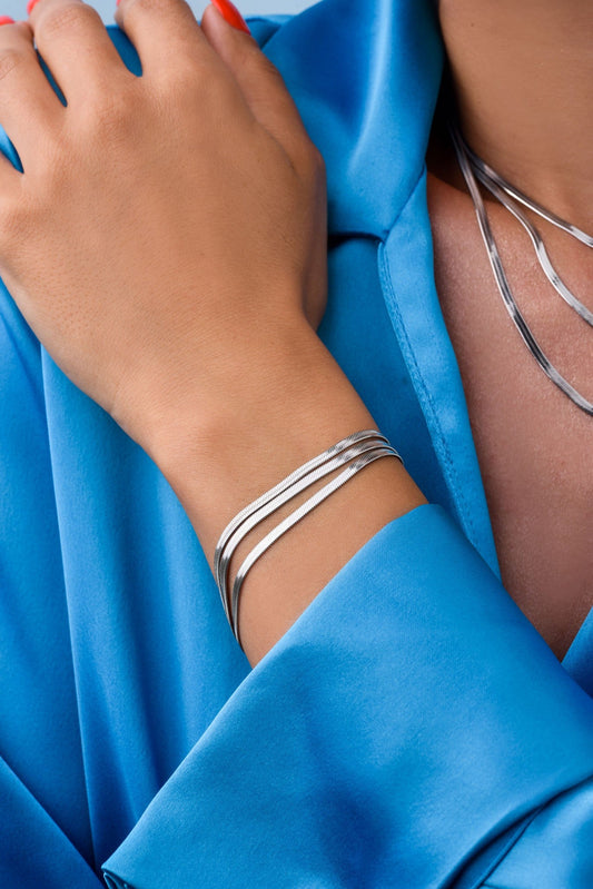 Silver Stainless Steel Triple Snake Chain Bracelet