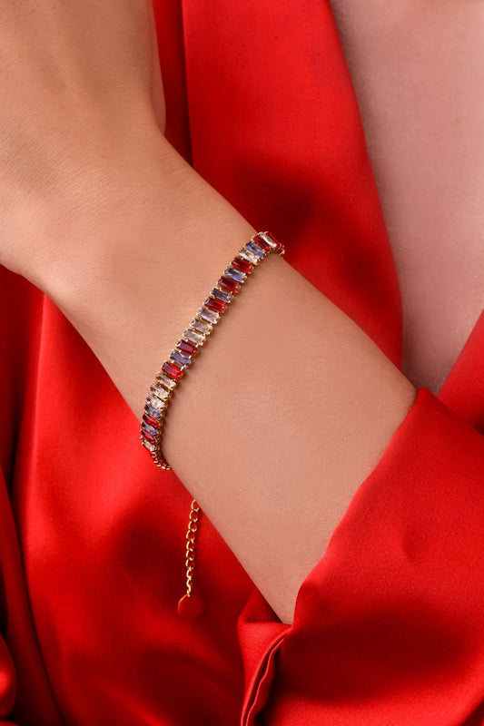 Glamour 14k Gold Plated Red Crystals Bracelet